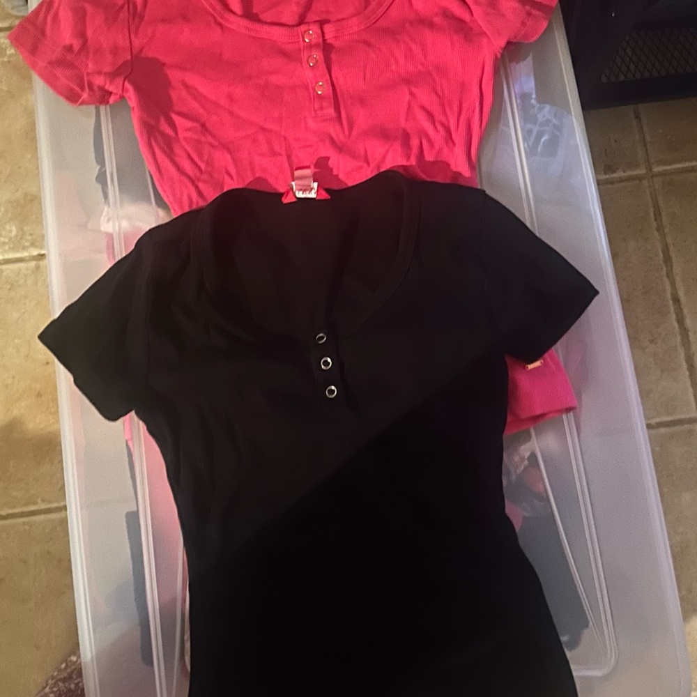 GUESS Pink and Black Button-Up Tops